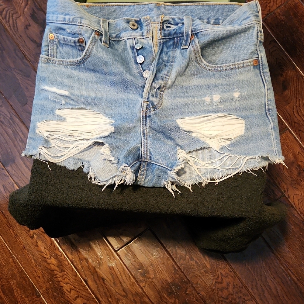 Levi's Blue Distressed Jean Shorts High-Waisted